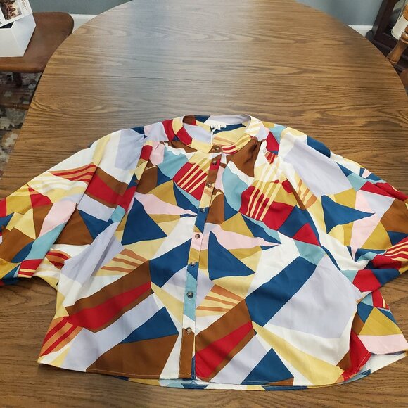 BNWT Jodifl Los Angeles  Multicolor Abstract Blouse- Size Large - Picture 8 of 8